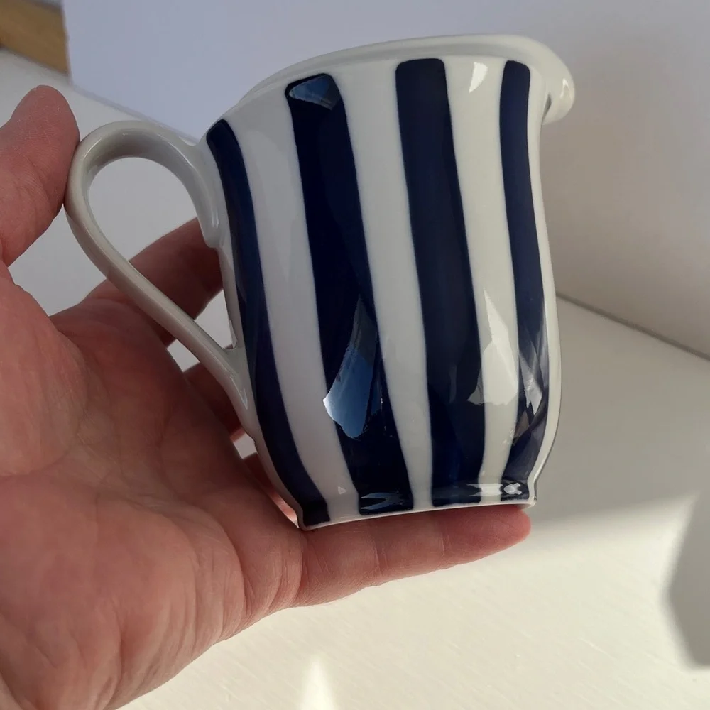 Vintage Lyngby Denmark Blue & White Striped Porcelain Creamer